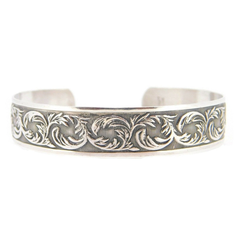 Sterling Cuff Bracelet Engine Turned Scrollwork (#J3970)