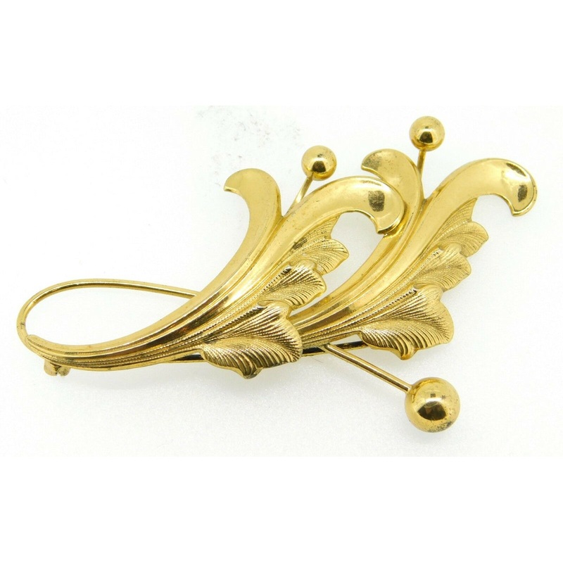 Vermeil Forstner Gilt Sterling Leaf Brooch (#J4261)