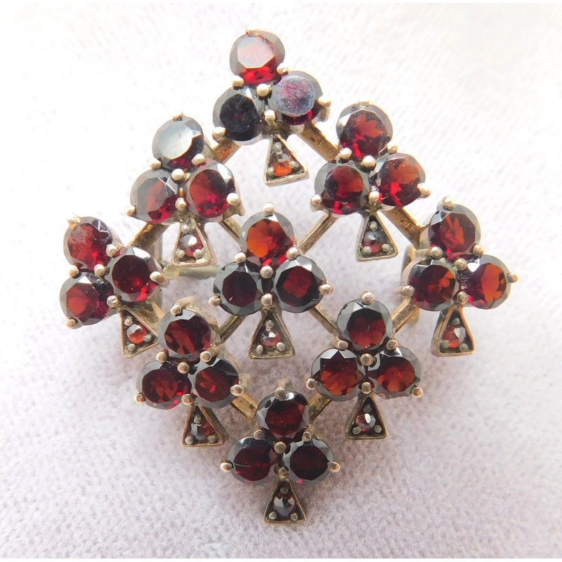 Victorian Genuine Natural Bohemian Garnet Shamrock Pin (#J301)