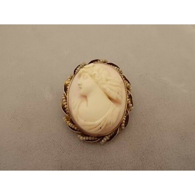 10K Gold Angel Skin Cameo Pin Or Pendant with Pearls (#J337)