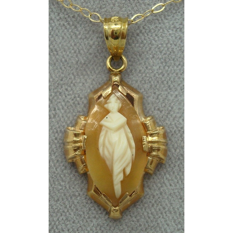 10K Gold Genuine Natural Shell Cameo Pendant Full Figure (#J1513)