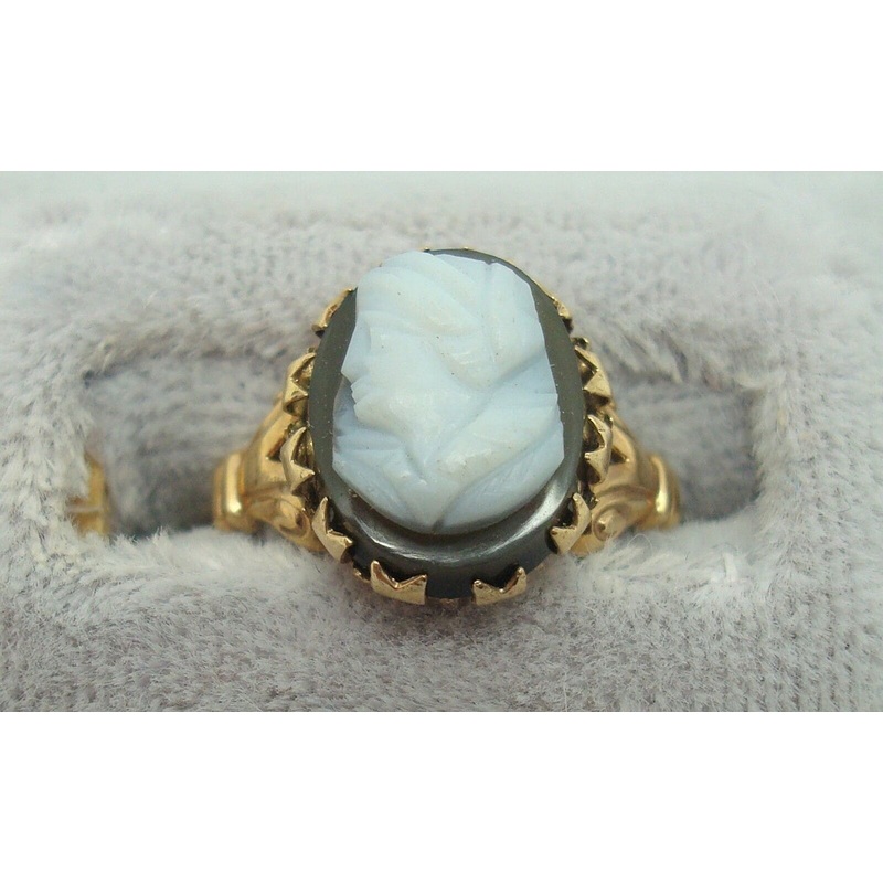 10K Gold Oval Genuine Natural Stone Cameo Ring (#J1540)