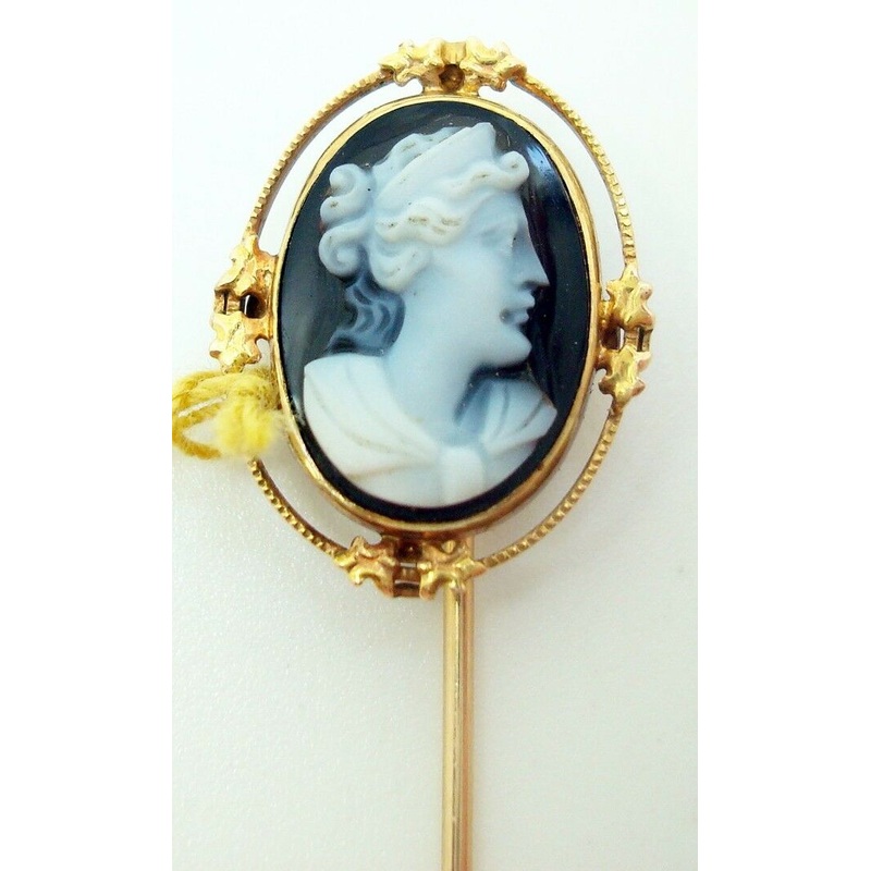 10K Gold Oval Stone Genuine Natural Cameo Stick Pin (#C2668)
