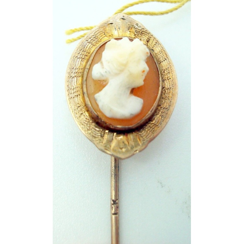 10k Gold Shell Genuine Natural Cameo Stick Pin Jewelry (#J2667)
