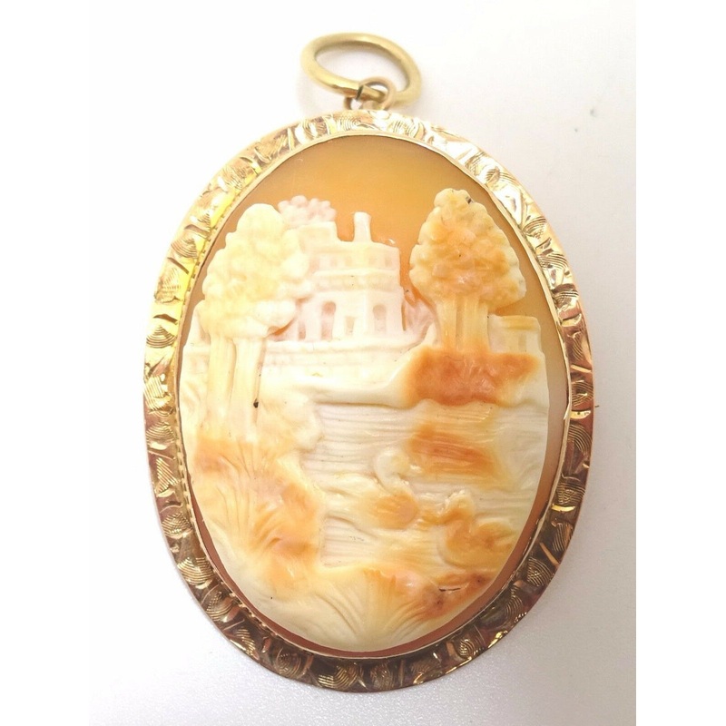 10k Rose Gold Scenic Genuine Natural Cameo Pin / Pendant Ducks (#J3494)