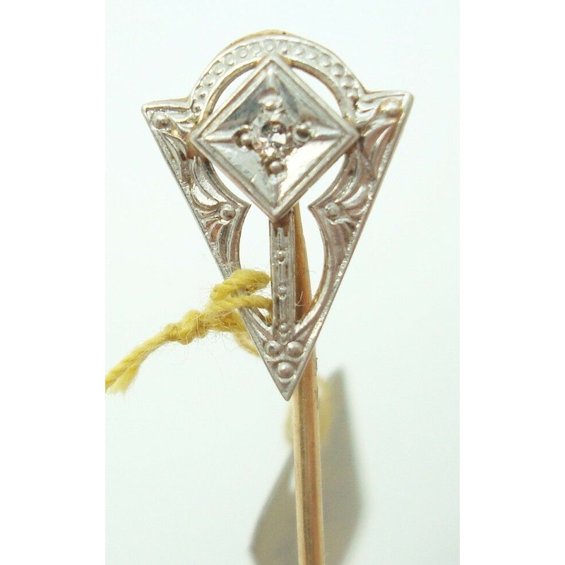 14K Gold Art Deco Stick Pin with Genuine Natural Diamond (#J2684)