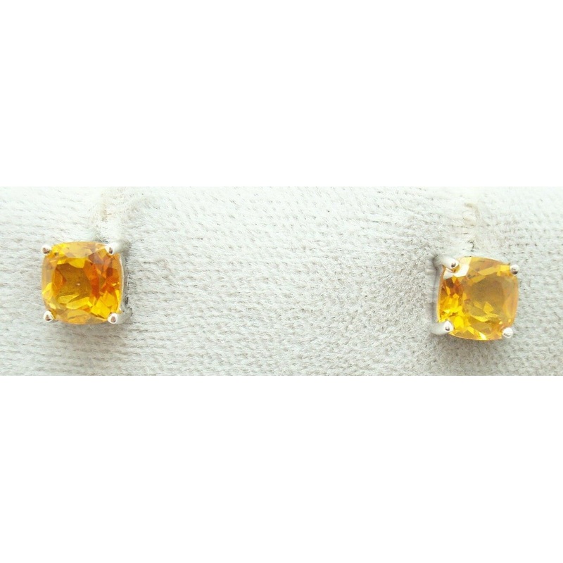 14K Gold Cushion Cut 1.84ct Genuine Natural Citrine Earrings (#J2400)