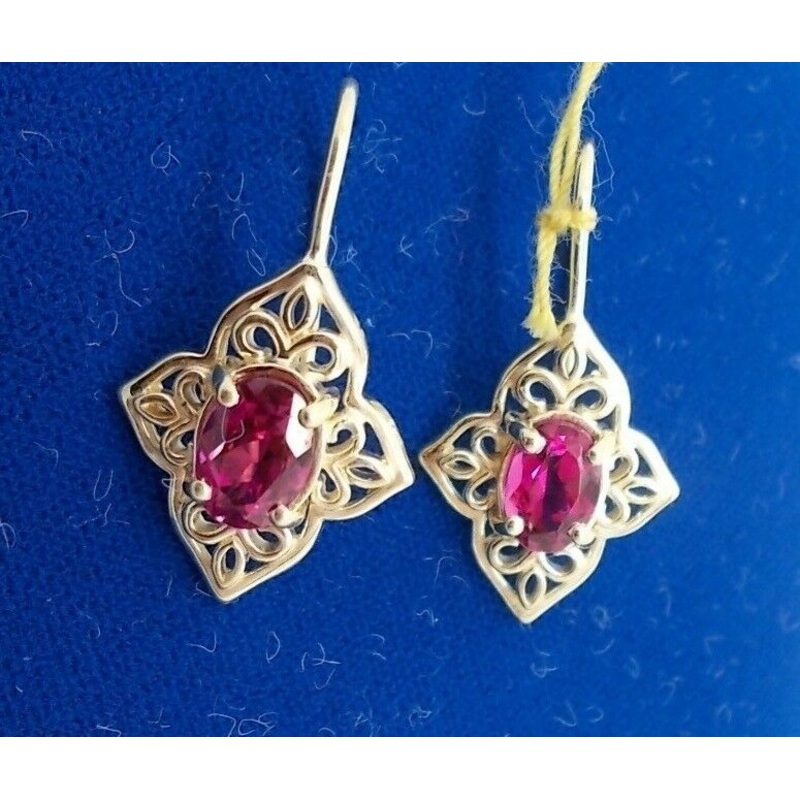 14K Gold Dangle Earrings with 1.71ct Pink Genuine Natural Tourmalines (#J711)