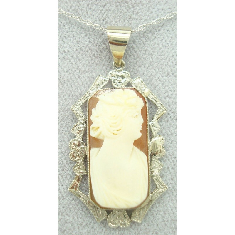 14K Gold Genuine Natural Shell Cameo Pendant with Fancy Border (#C2195)