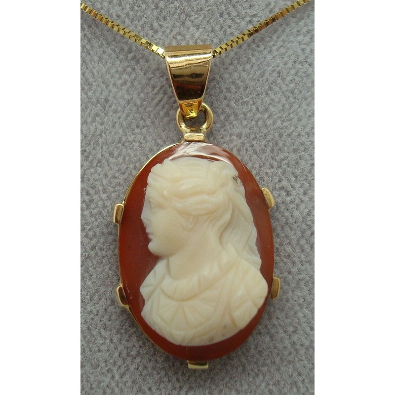 14K Gold Genuine Natural Stone Cameo Pendant (#J1093)