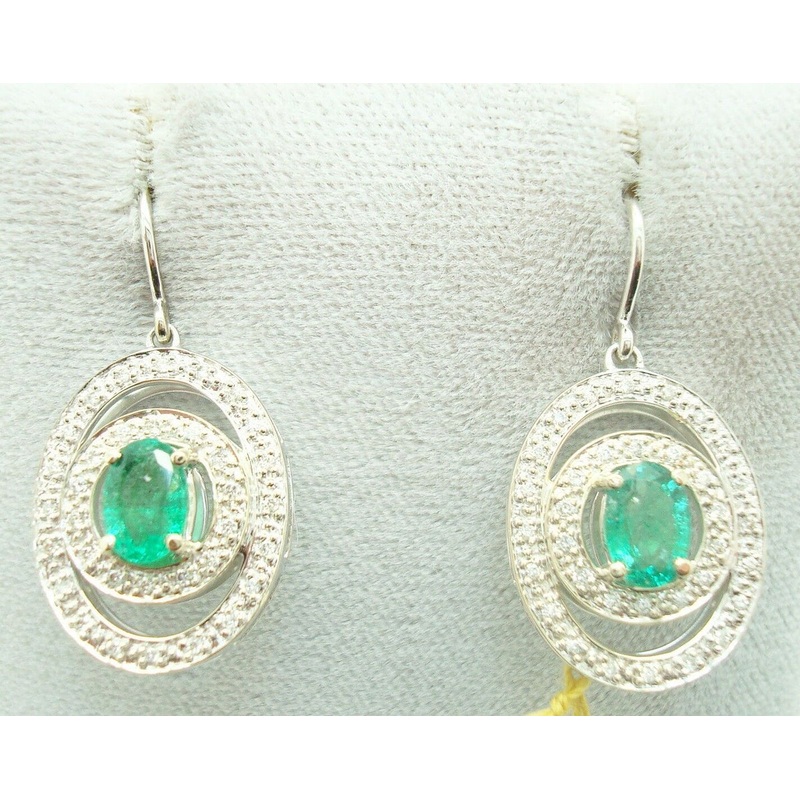 14K Gold Oval 1.48ct Genuine Natural Emerald Earrings w/.60ct Diamonds (#J2523)