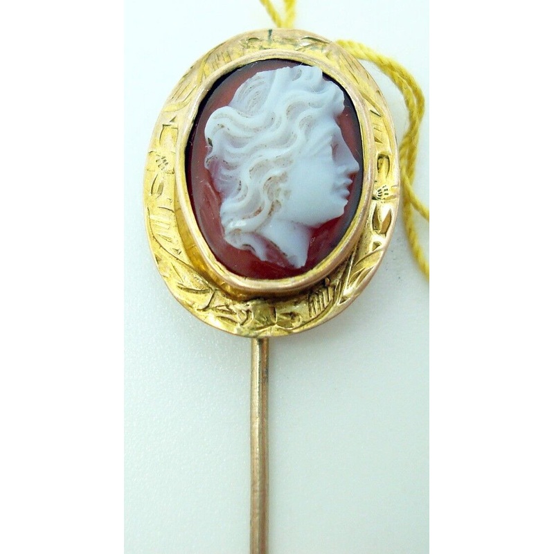 14K Gold Oval Shell Genuine Natural Cameo Stick Pin (#J2669)