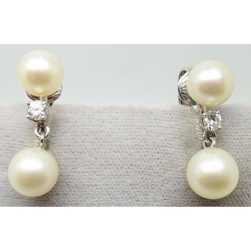 14k Gold Pearl Earrings with .26ct Diamonds (#J3439)