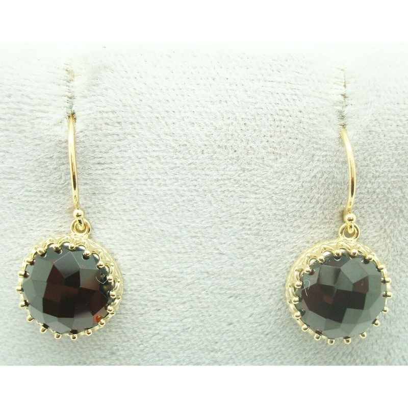 14K Gold Round 7.01ct Rose Cut Genuine Natural Garnet Earrings (#J2487)