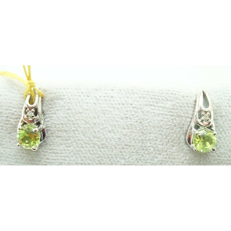 14K Gold Round Genuine Natural Peridot Earrings with Diamonds (#J2397)