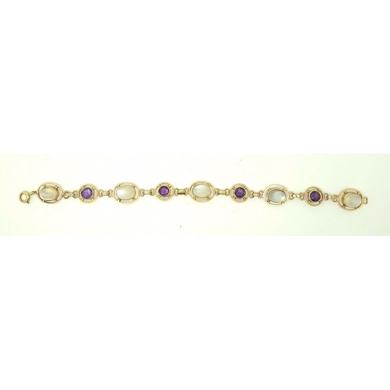 14k Rose Gold Genuine Natural Moonstone Bracelet with Amethysts (#J3495)