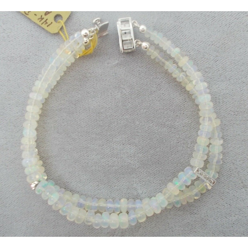 14K White Gold 33cts Genuine Natural Opal Bracelet with .25ct Diamonds (#J677)