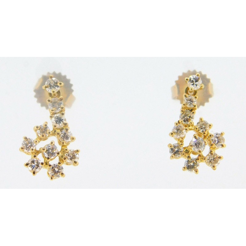 14k Yellow Gold 1 Carat Total Weight Genuine Natural Diamond Drop Earrings #J656