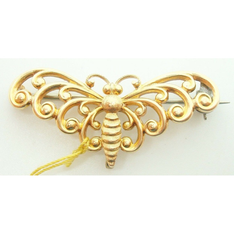 14k Yellow Gold Butterfly / Moth Watch Pin (#J2621)