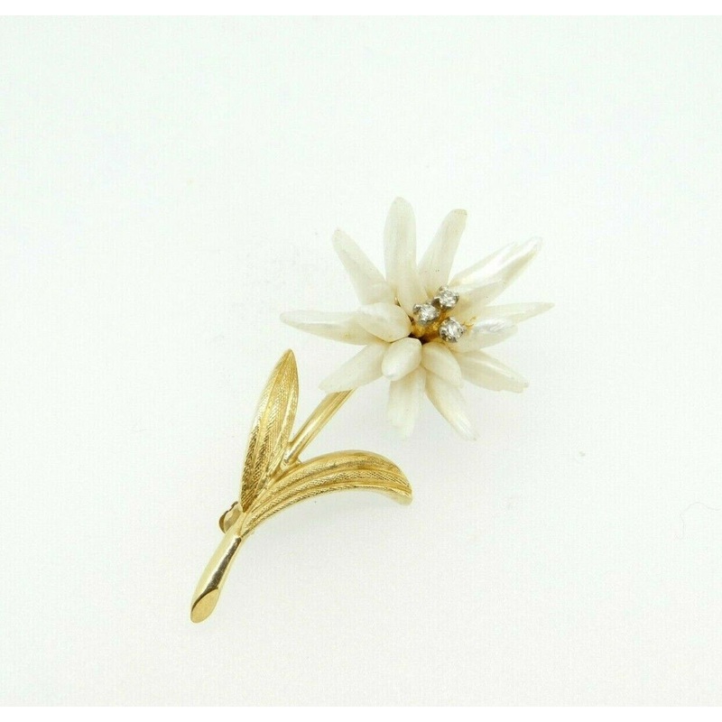 14k Yellow Gold Freshwater River Pearl Flower Brooch Pin (#J4358)
