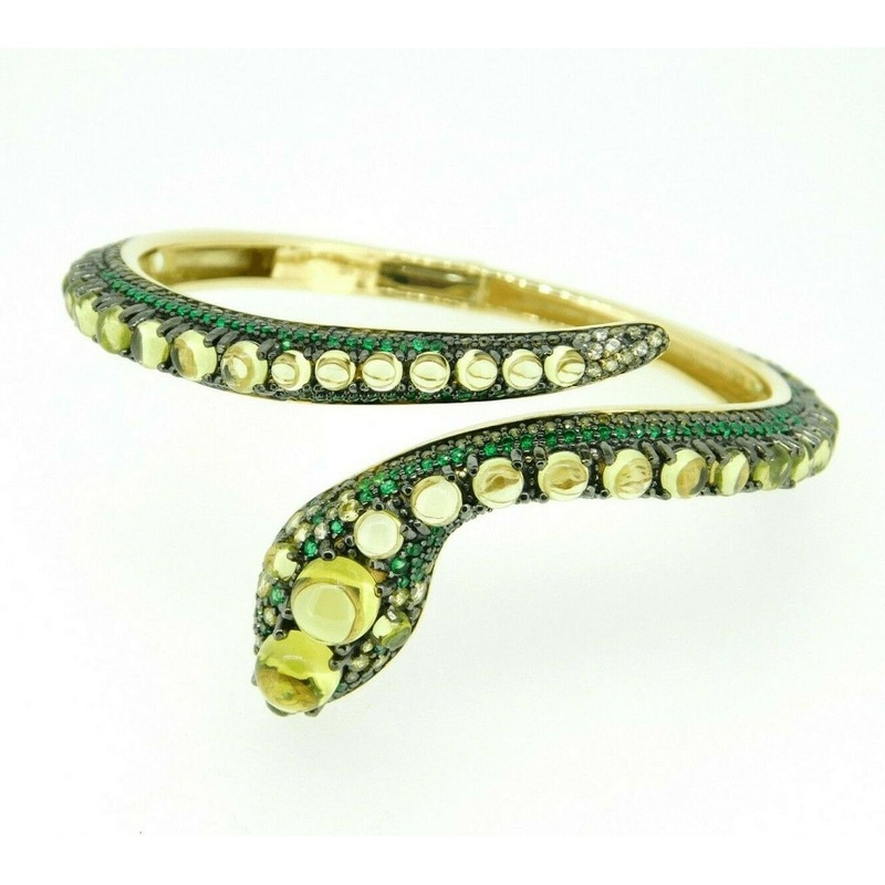 14k Yellow Gold Genuine Natural Peridot Snake Bangle Bracelet (#J4469)