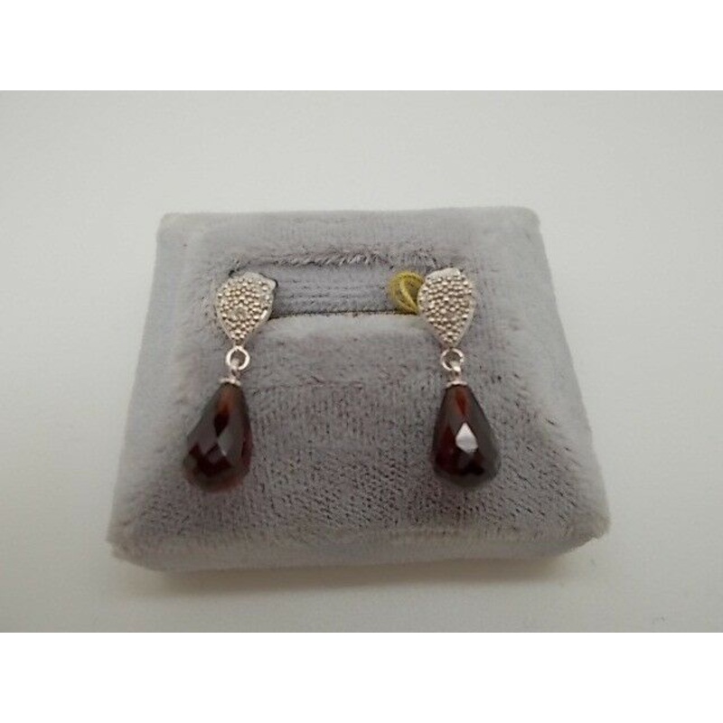 Dangly 14k Gold Briolette Genuine Natural Garnet Earrings with Diamonds (#J602)
