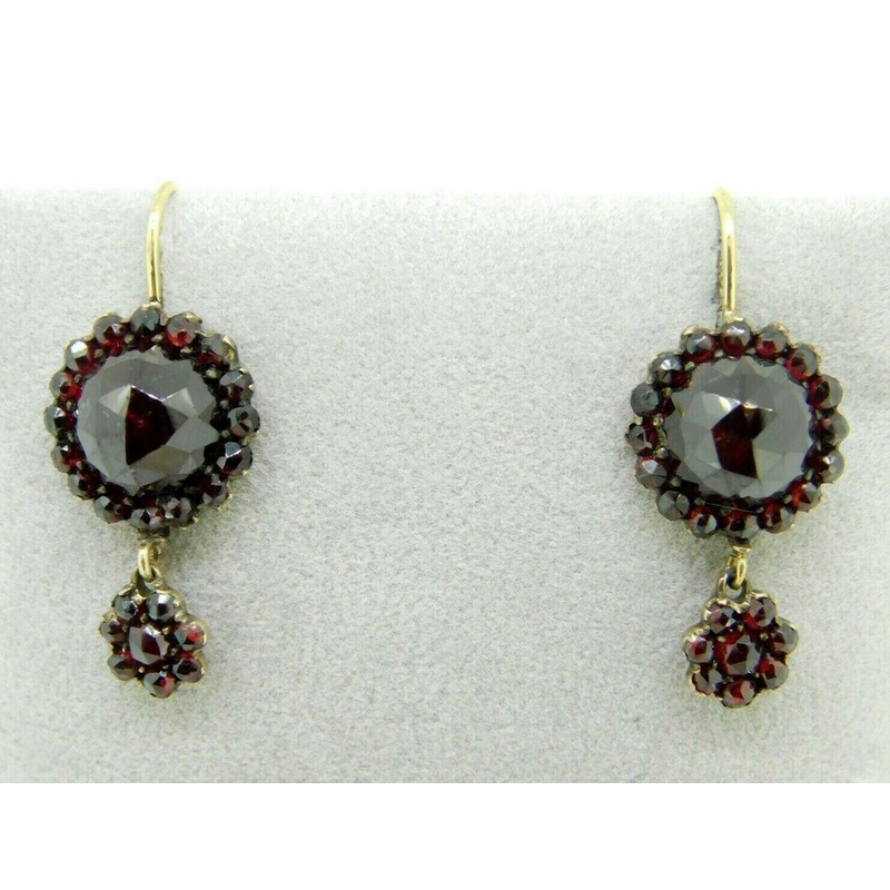 Genuine Natural Bohemian Garnet Dangle Earrings with 14k Gold Wires (#J5071)