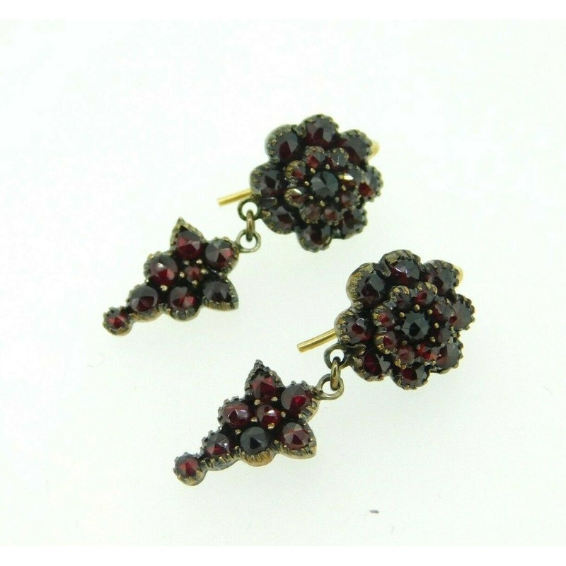 Genuine Natural Bohemian Garnet Drop Earrings with 14k Gold Hooks (#J4511)