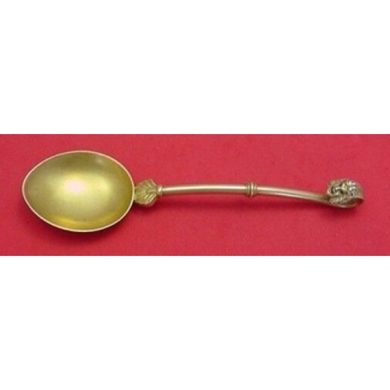 German Sterling Pattern Unknown Place Soup Spoon w/Mask Vermeil 7" Figural