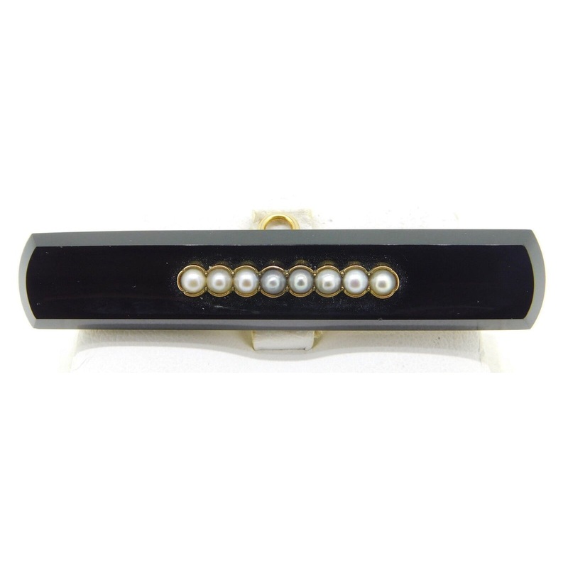 Gold Filled Carved Onyx Bar Pin with Pearls (#J4255)