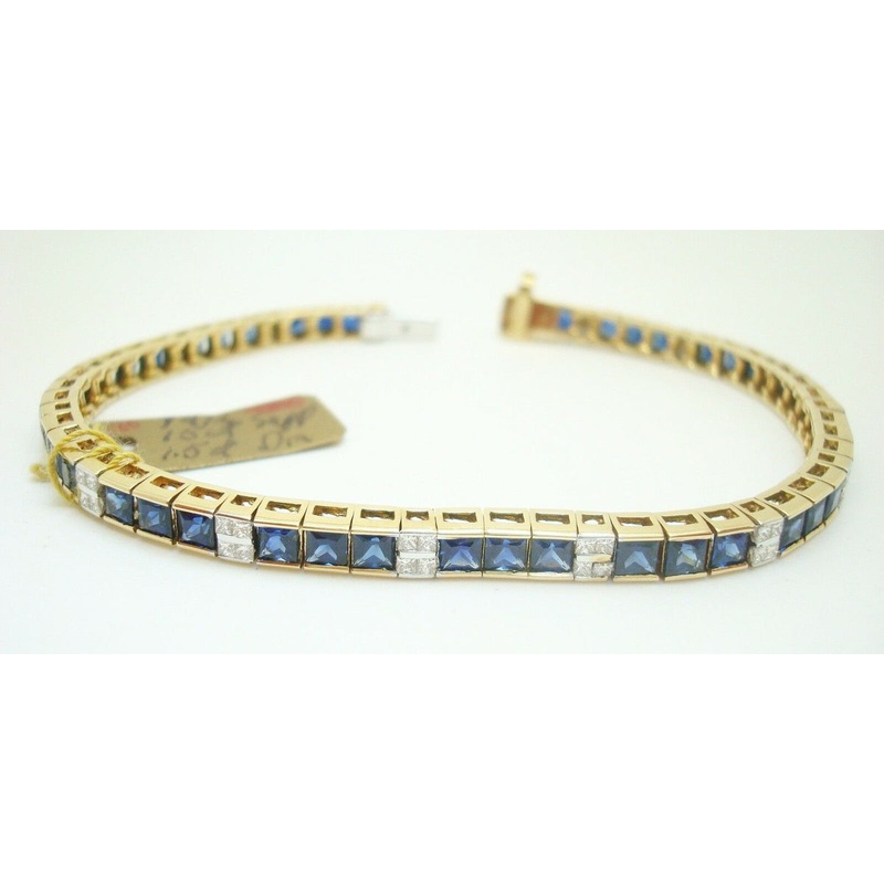 Gold Sapphire Bracelet with 15 Carats of Genuine Natural Blue Sapphires (#J480)