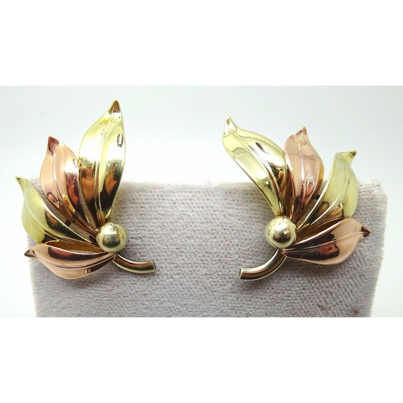 Retro 10k Multi-Gold Leaf Earrings with 14k Gold Post (#J3751)