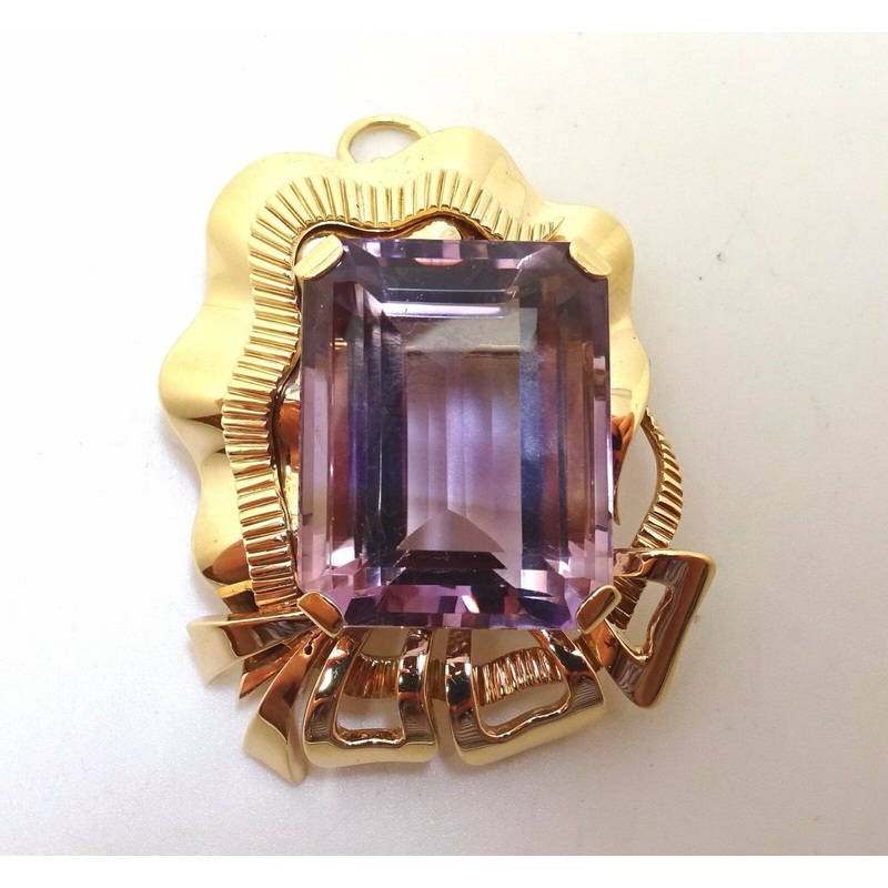 Retro Huge 14k Gold 36ct Genuine Natural Amethyst Pin / Pendant (#J3622)