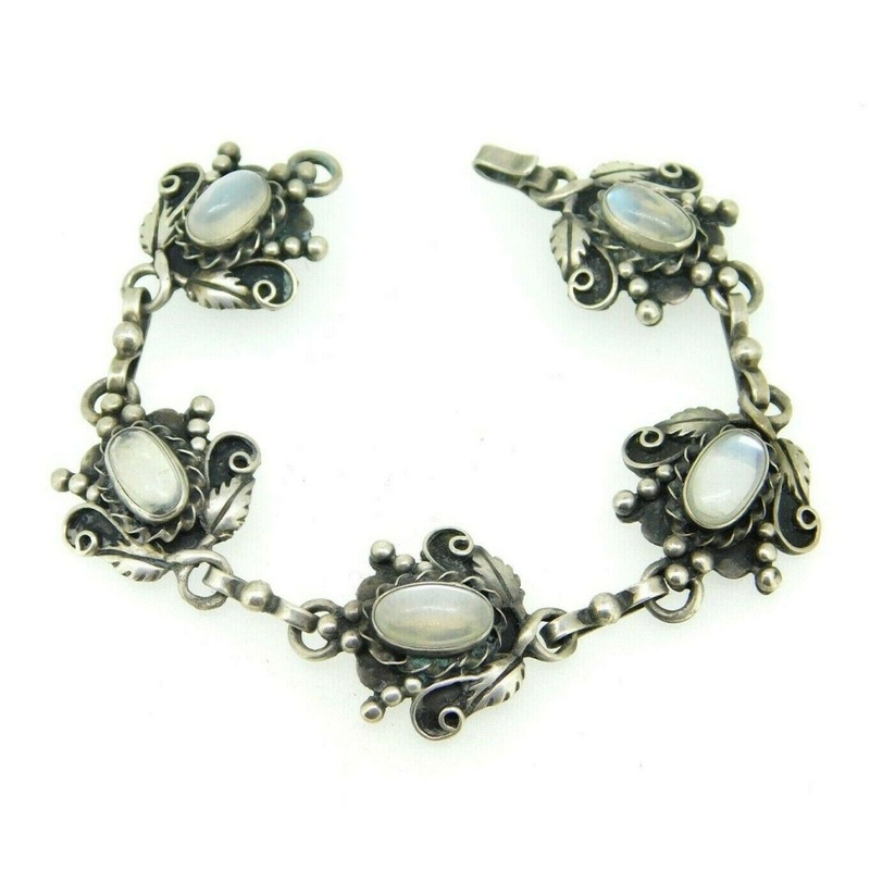 Sterling Arts and Crafts Genuine Natural Moonstone Bracelet (#J5017)