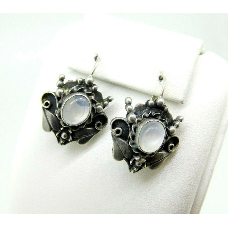 Sterling Arts and Crafts Genuine Natural Moonstone Earrings (#J5018)