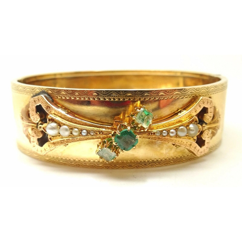 Victorian 14k Gold Bangle Bracelet Hand Chased (#J3576)