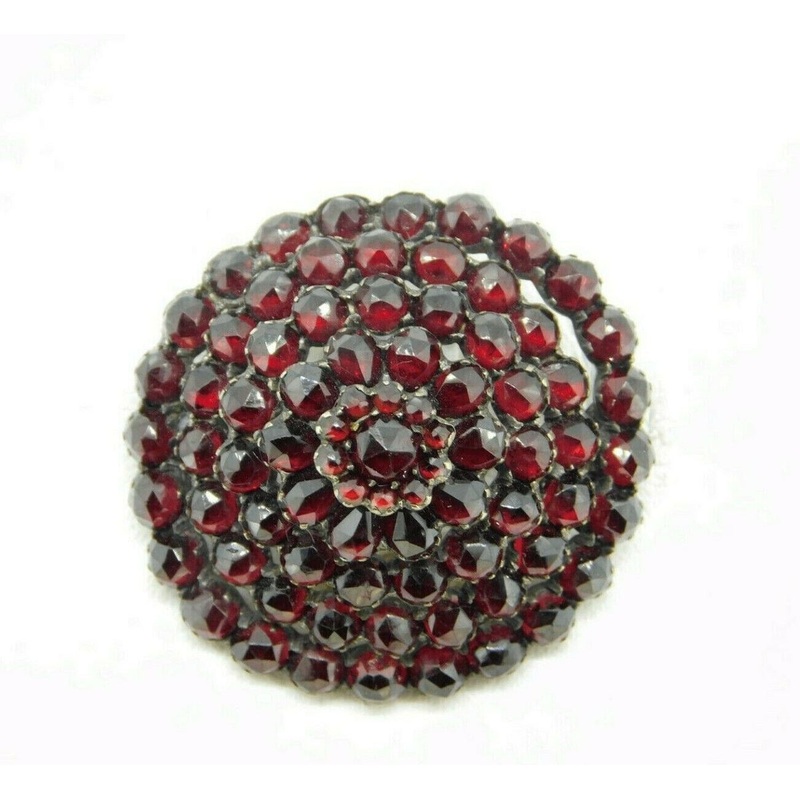 Victorian Genuine Natural Bohemian Garnet Rosette Pin (#J307)