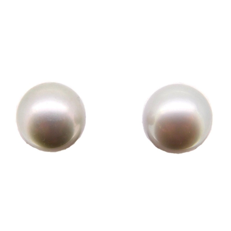 14k Gold 11.55mm Tahitian Grey Pearl Earrings (#J4032)
