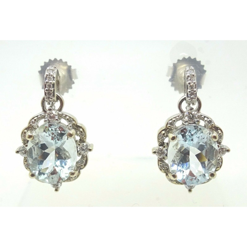 14k Gold 5.12ct Oval Genuine Natural Aquamarine Earrings with Diamonds (#C1752)
