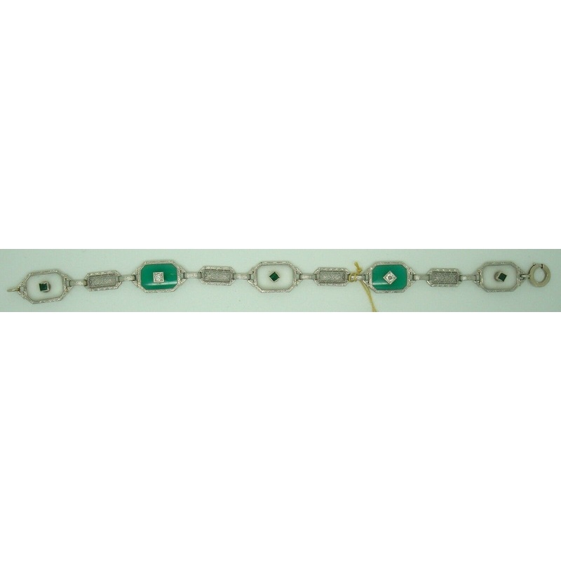14K Gold Crystal Quartz Filigree Bracelet with Chrysoprase (#J1727)