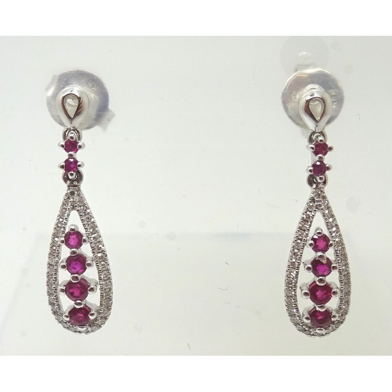14k Gold Dangle Earrings with Genuine Natural Rubies and Diamonds (#J1066)