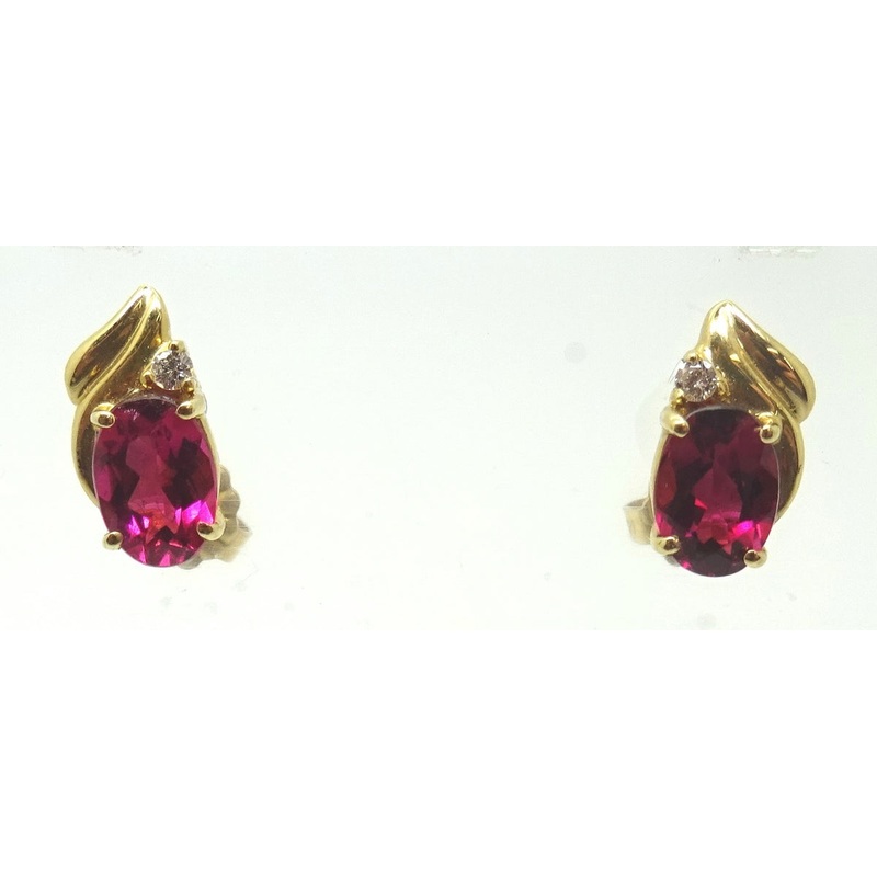 14k Gold Earrings with 1.54ct Genuine Natural Rubellite Tourmalines (#J1103)