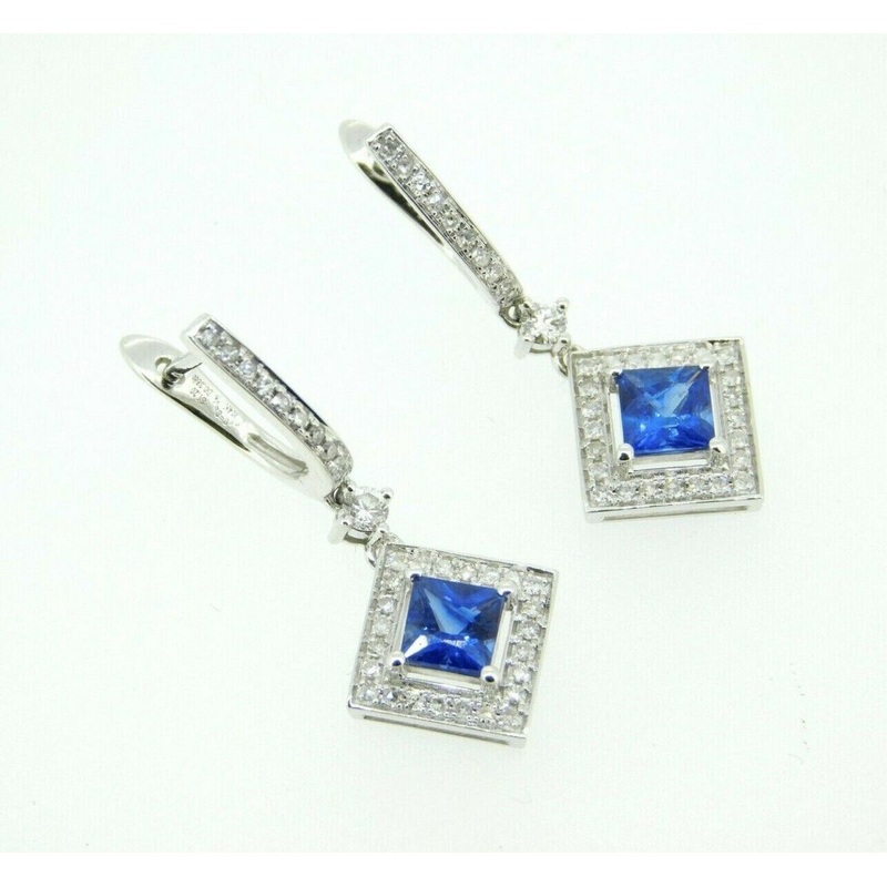 14k Gold Fine 1.20ct Blue Genuine Natural Sapphire Diamond Halo Earrings #J4442