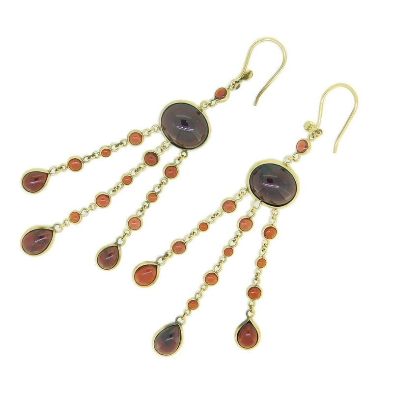 14k Gold Genuine Natural Garnet Large Drop Earrings 27 Carats 3" Long (#J4176)