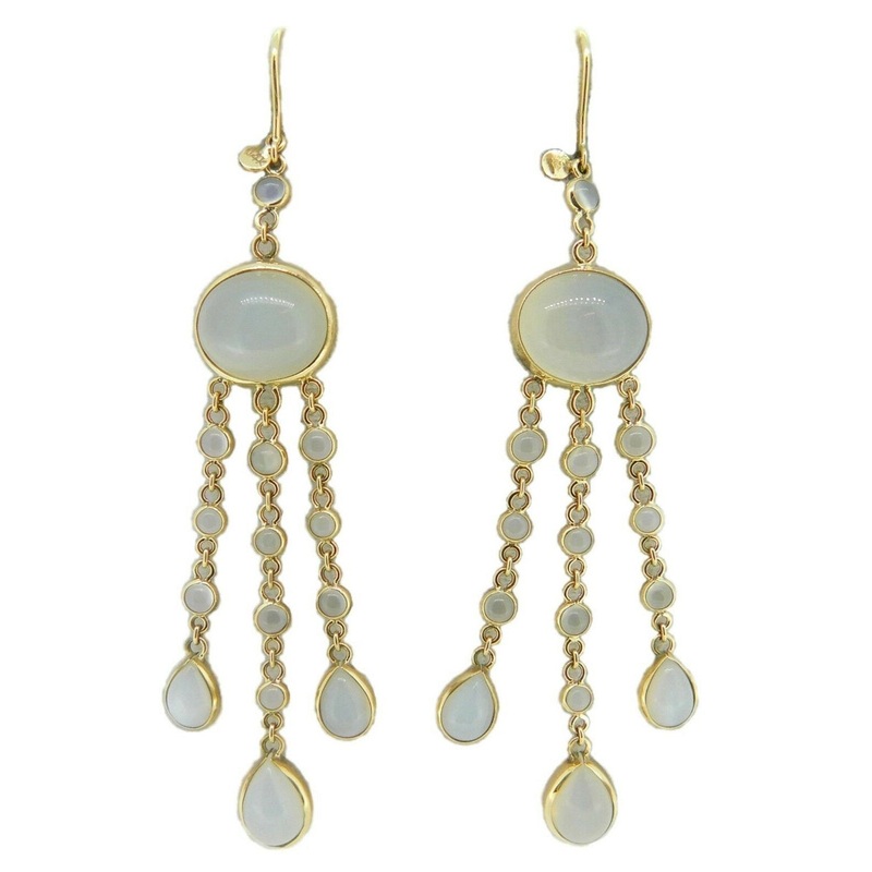 14k Gold Genuine Natural Moonstone Large Drop Earrings 19 Carats (#J4171)