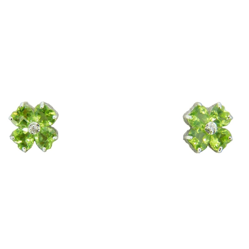 14k Gold Genuine Natural Peridot Heart Stud Earrings with Diamonds (#J4173)