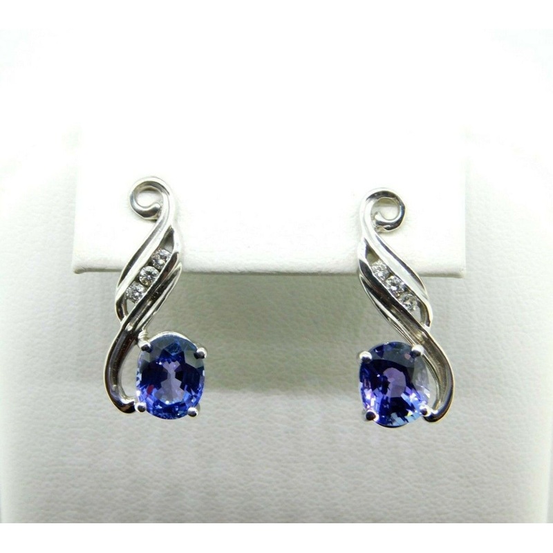 14k White Gold 3.2ct Genuine Natural Tanzanite and Diamond Earrings (#J1815)