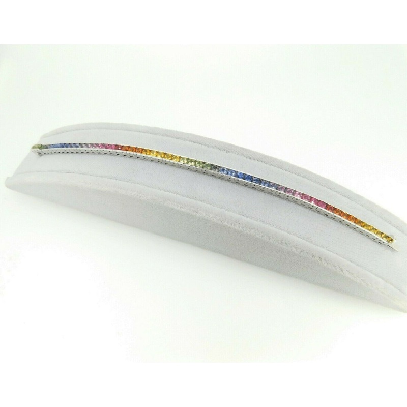 14k White Gold 8.70 Carat Genuine Natural Rainbow Sapphire Bracelet (#J4440)
