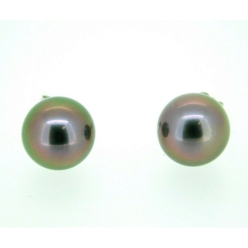 14k White Gold 9.8mm Tahitian South Sea Pearl Earrings (#J4403)