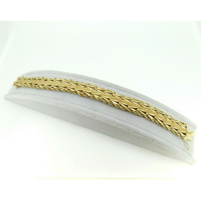 14k Yellow Gold Bracelet 7.25" Fine Mesh and Rope (#J4439)